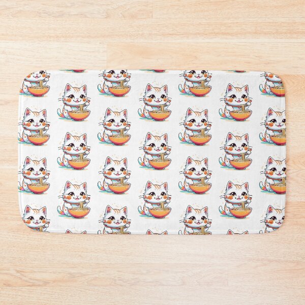 Aperçu de l'œuvre Chat Kawaii mangeant des Ramen créée et vendue par ColorFlick.