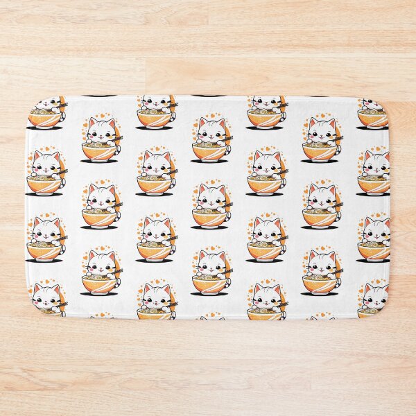 Aperçu de l'œuvre Chat Anime Kawaii Mangeant Des Ramen créée et vendue par ColorFlick.