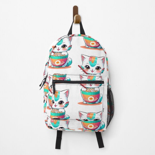 Aperçu de l'œuvre Chat mignon Kawaii mangeant des ramen créée et vendue par ColorFlick.