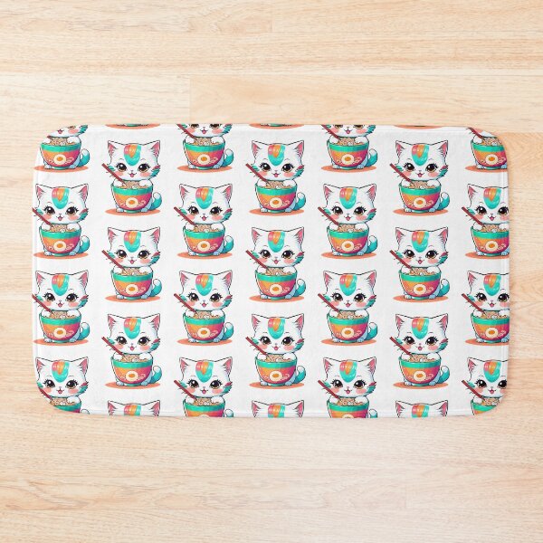 Aperçu de l'œuvre Chat mignon Kawaii mangeant des ramen créée et vendue par ColorFlick.