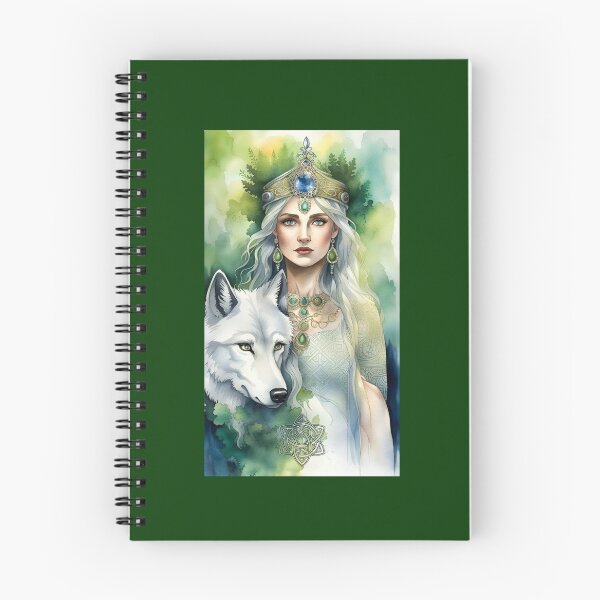 Item preview, fairy woman with white wolf with tiara and jewelry, Celtic symbolism designed and sold by Creativesphotos.