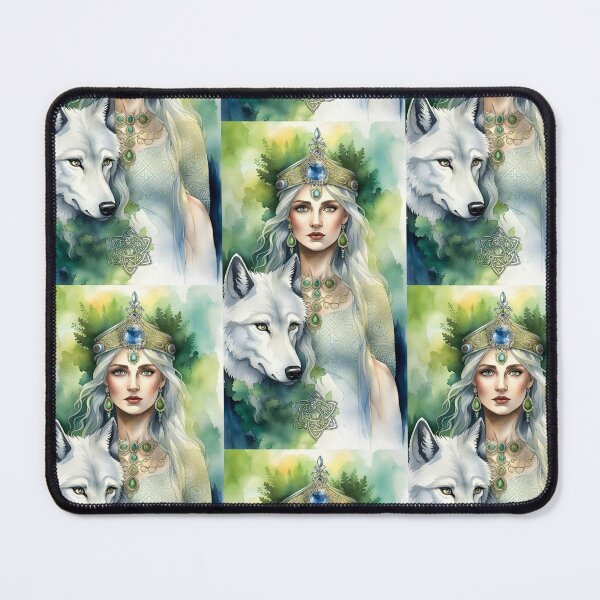 Item preview, fairy woman with white wolf with tiara and jewelry, Celtic symbolism designed and sold by Creativesphotos.