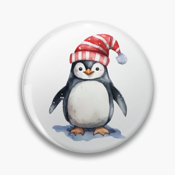 Item preview, Christmas penguin in Santa's hat sticker, watercolor digital painting, repeat pattern designed and sold by tiana-geo.