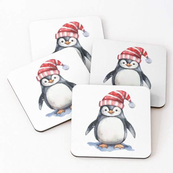 Item preview, Christmas penguin in Santa's hat sticker, watercolor digital painting, repeat pattern designed and sold by tiana-geo.