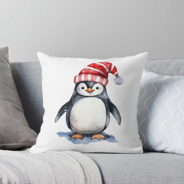 Item preview, Christmas penguin in Santa's hat sticker, watercolor digital painting, repeat pattern designed and sold by tiana-geo.