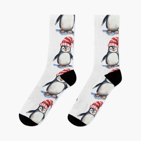 Item preview, Christmas penguin in Santa's hat sticker, watercolor digital painting, repeat pattern designed and sold by tiana-geo.