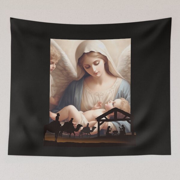 Item preview, Mary and baby Jesus with nativity scene  designed and sold by SeeingBeyond.