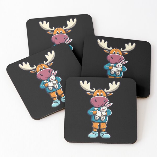 Item preview, Funny Moose in Pajamas holding Stuffed Bunny Rabbit designed and sold by Nature's Fancy.