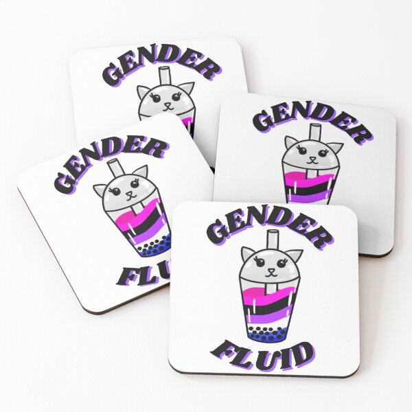 Item preview, Genderfluid Pride Boba Cat Cup with GENDER FLUID writing on it! designed and sold by Gaysadandlonely.