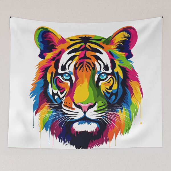 Item preview, Tiger head adorned with multicolored paint splashes designed and sold by MagicColorPrint.