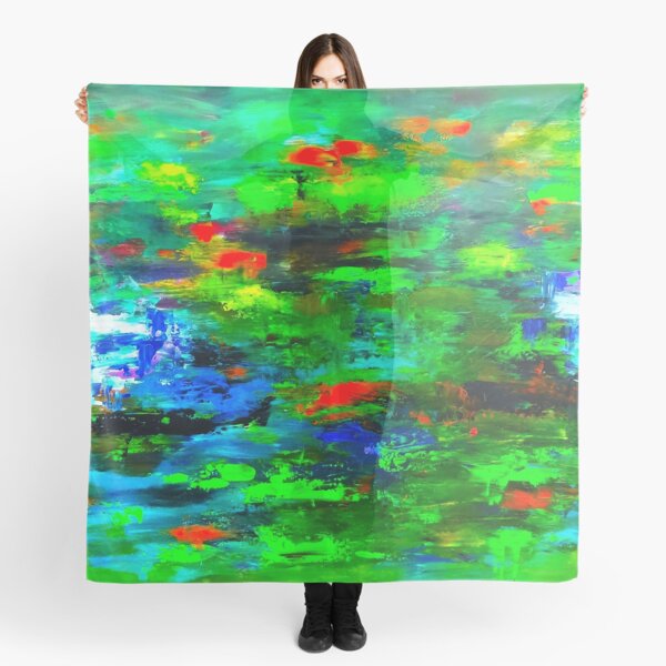 Item preview, bright handmade abstract textured acrylic green blue art designed and sold by ArtistSunny.
