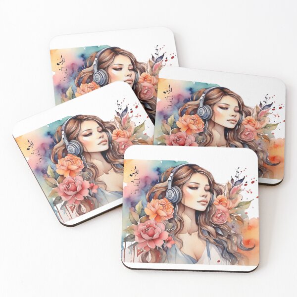 Item preview, Girl Listening To Music With Headphones Music Nota designed and sold by vuslatmedia.