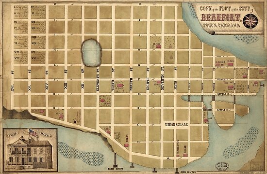 "Vintage Map of Beaufort SC (1860s)" Poster by BravuraMedia | Redbubble