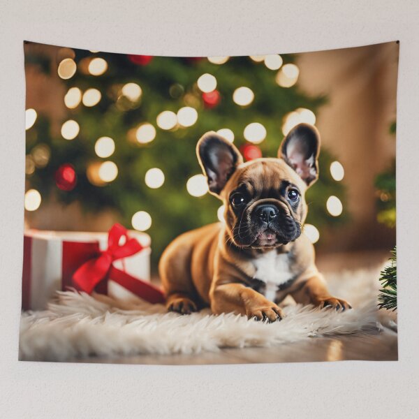 Item preview, French Bulldog Puppy Lying Down with Gifts in Home Christmas Scene designed and sold by nicecorgi.