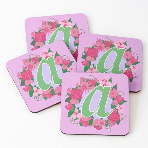 Item preview, Sweet Pink Floral Monogram Letter A, Initial, green Lettering designed and sold by bunniyababa.