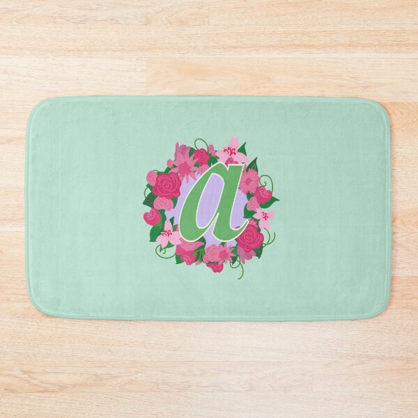 Item preview, Sweet Pink Floral Monogram Letter A, Initial, green Lettering designed and sold by bunniyababa.