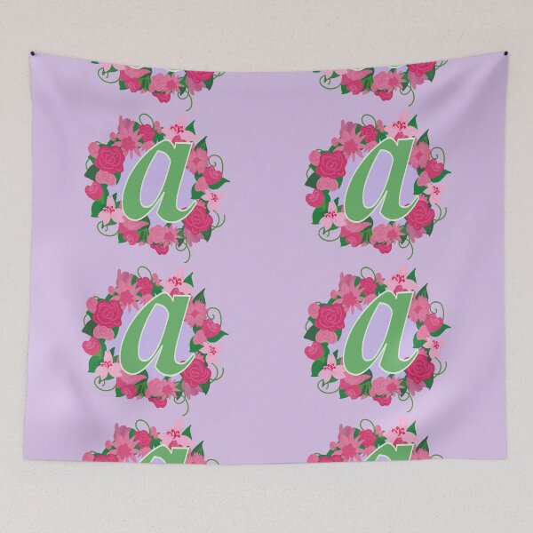 Item preview, Sweet Pink Floral Monogram Letter A, Initial, green Lettering designed and sold by bunniyababa.