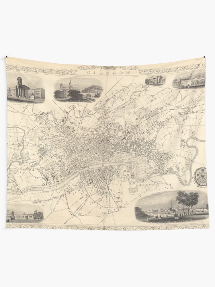 "Vintage Map of Glasgow Scotland (1851)" Tapestry by BravuraMedia  Redbubble