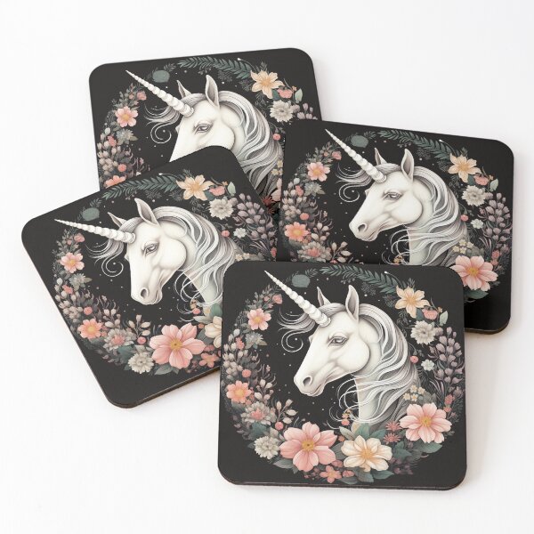 Item preview, White unicorn in circle flowers designed and sold by ME-World.