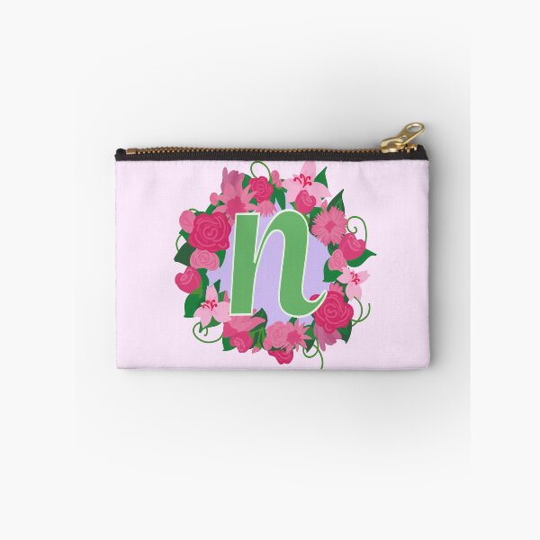 Item preview, Sweet Pink Floral Monogram Letter N, Initial, green Lettering designed and sold by bunniyababa.