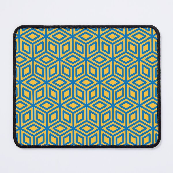 Item preview, Yellow Blue Geometric Hexagons Cubes Squares Mesh Connected Lines Classical Honeycomb Pattern designed and sold by PenguinForests.