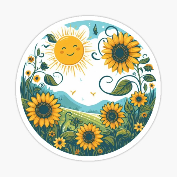 Item preview, Sunshine Meadows Circular Design - Smiling Sunflowers and Bright Sun designed and sold by CrativeArtss.