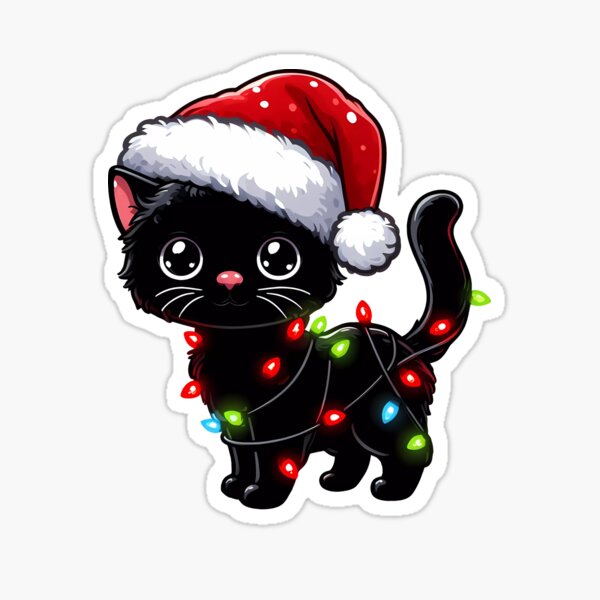 Item preview, Cute Cartoon Santa Black Cat Tangled Up In Christmas Tree Lights designed and sold by Anitastic.