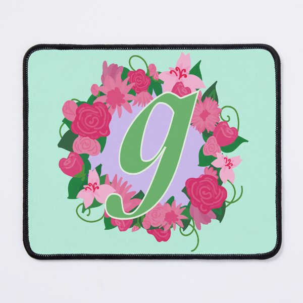 Item preview, Sweet Pink Floral Monogram Letter G, Initial, green Lettering designed and sold by bunniyababa.