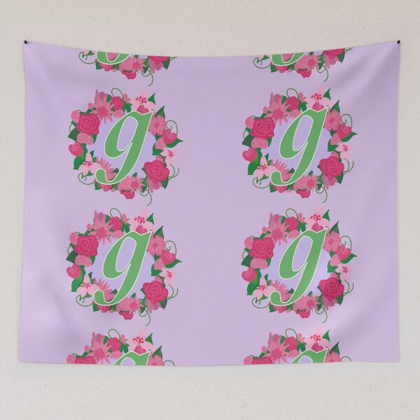 Item preview, Sweet Pink Floral Monogram Letter G, Initial, green Lettering designed and sold by bunniyababa.