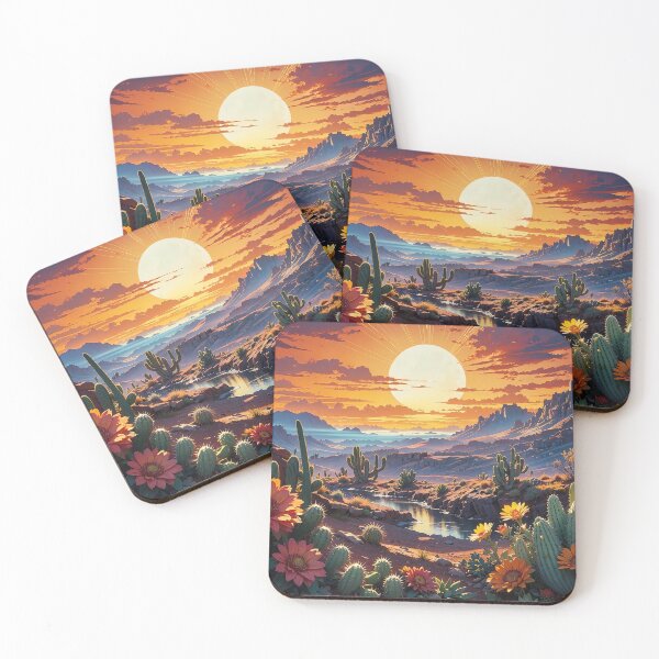 Item preview, Sunset Desert Mountain Blooms Jigsaw Puzzles - Captivating Hues designed and sold by PuzzleBoxDesign.