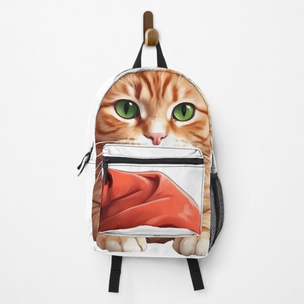 Item preview, Illustration of a cute, fluffy Ginger Cat with green eyes wearing a Santa hat designed and sold by SOPIZiLA.