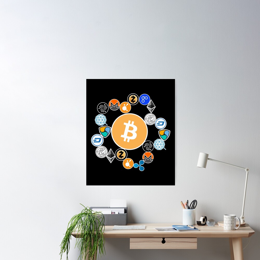 Teevoke 16x24'' - Bitcoin Poster, Cryptocurrency Logo Large Bitcoin, Ethereum, Ripple, Litecoin Graphic Decor, Doge Coin, Housewarming Gift