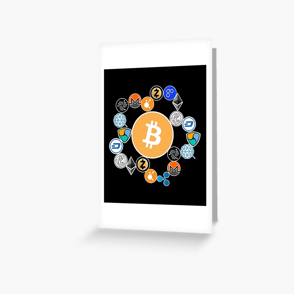 Cryptocurrency t-shirt. Best crypto logos Greeting Card