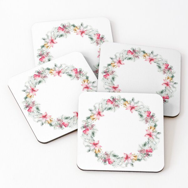 Item preview, Watercolor Holiday Wreath: Poinsettia and Pine Delight designed and sold by EmeraldeaDesign.