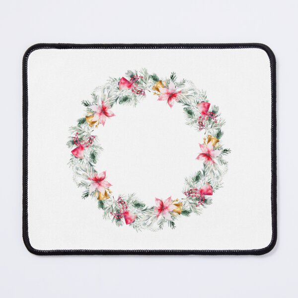Item preview, Watercolor Holiday Wreath: Poinsettia and Pine Delight designed and sold by EmeraldeaDesign.