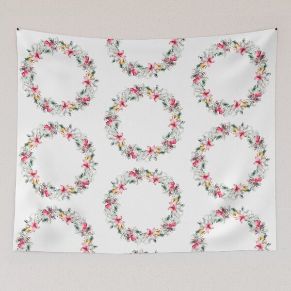 Item preview, Watercolor Holiday Wreath: Poinsettia and Pine Delight designed and sold by EmeraldeaDesign.