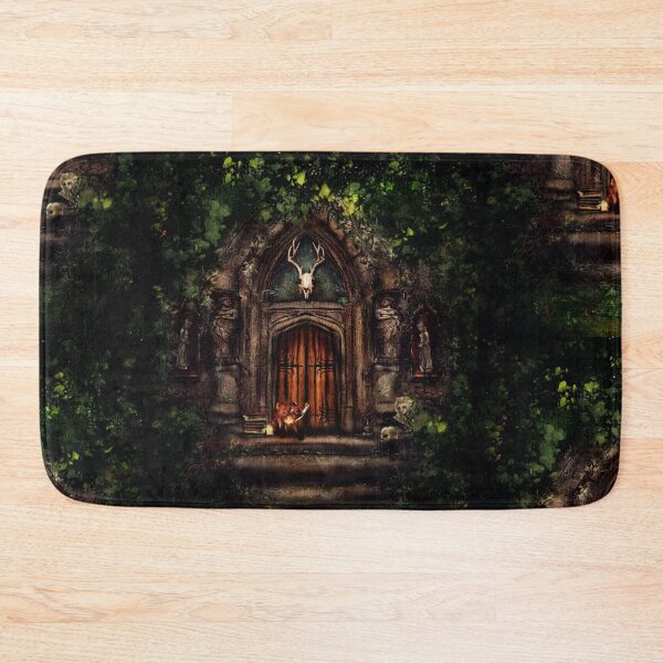 Item preview, Dark Academia Art: The Acolyte :Fox Spirit In front of an overgrown gothic chapel designed and sold by Monica Laipple.