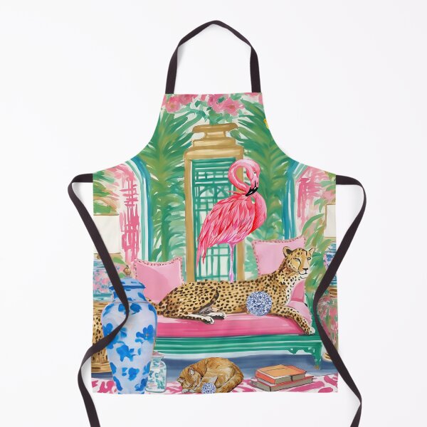 Item preview, Cheetah and pink flamingo in preppy chinoiserie interior designed and sold by SophieClimaArt.