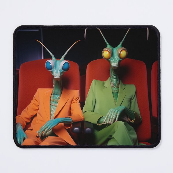 Item preview, Two sharply-dressed praying mantis at the movies designed and sold by sethbdoe.
