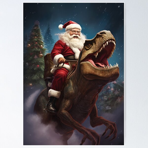 Item preview, Santa Claus Riding a T-Rex Dinosaur at Christmas designed and sold by OddCorro.