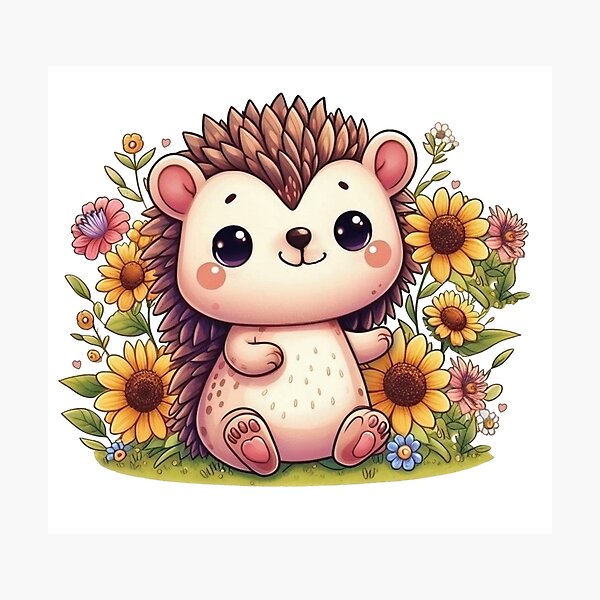 Item preview, Hedgehog Cutie With Sunflowers designed and sold by Kim Arnott.