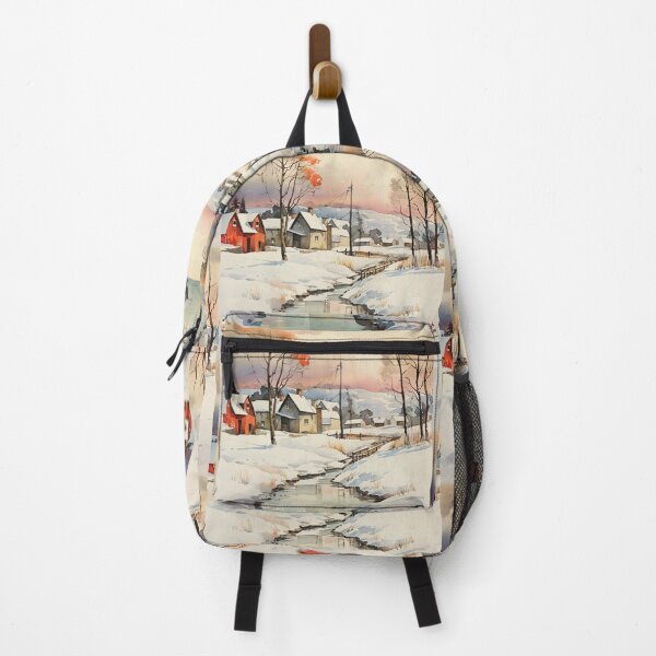 Item preview, Watercolour Winter Rustic Scene of a Village upon a River designed and sold by AgathaZolastore.