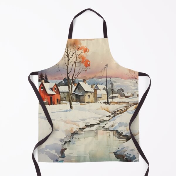 Item preview, Watercolour Winter Rustic Scene of a Village upon a River designed and sold by AgathaZolastore.