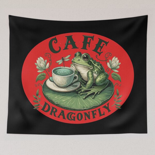 Item preview, Cafe Dragonfly: Whimsical Serene Frog on Lily Pad designed and sold by MegaDirt.