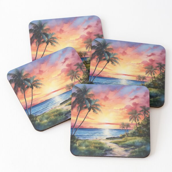 Item preview, Breathtaking Watercolor Masterpiece Illustration Print on Canvas Ocean Palm Tree designed and sold by SandaArtDesign.