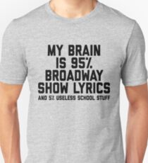 My Brain is 95% Broadway Show Lyrics And 5% Useless School Stuff Funny Theatre Nerd Theatre Actor Unisex T-Shirt