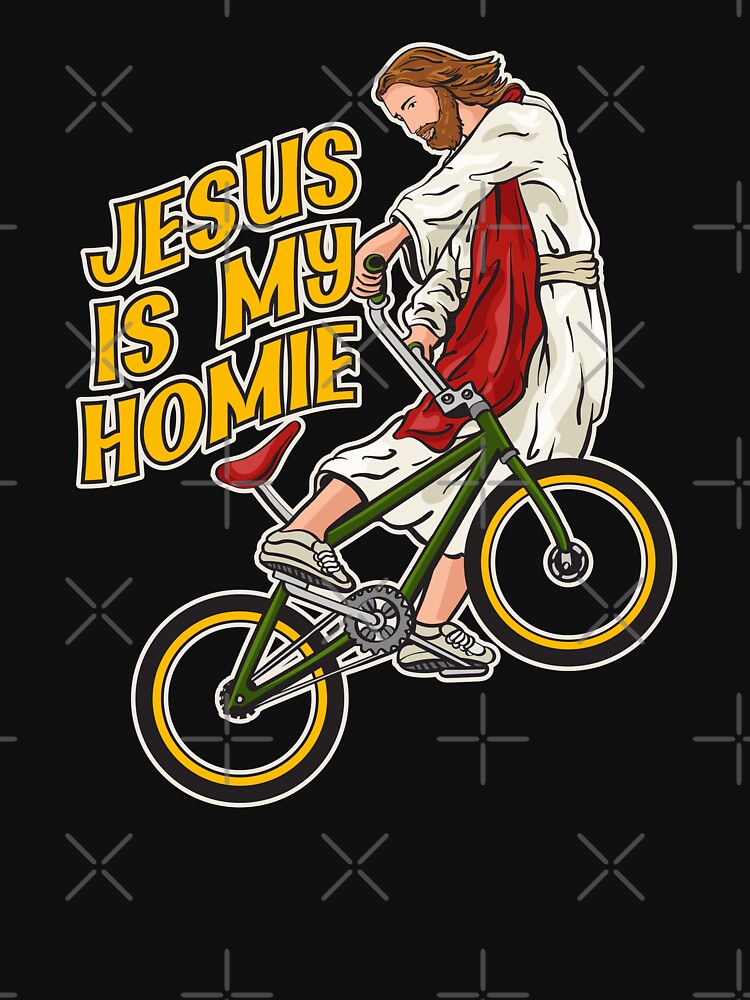 Thumbnail 7 of 7, Classic T-Shirt, Jesus Is My Homie - Jesus On Bike designed and sold by ChristlikeMerch.