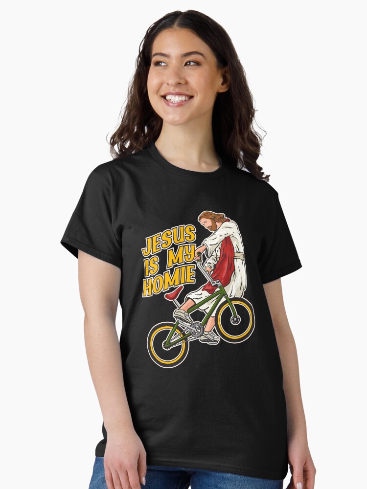 Thumbnail 1 of 7, Classic T-Shirt, Jesus Is My Homie - Jesus On Bike designed and sold by ChristlikeMerch.