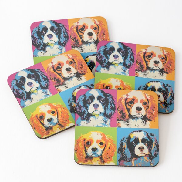 Aperçu de l'œuvre Chiots Cavalier King Charles Spaniel dans le style d'Andy Warhol créée et vendue par Dramaqueenbee.