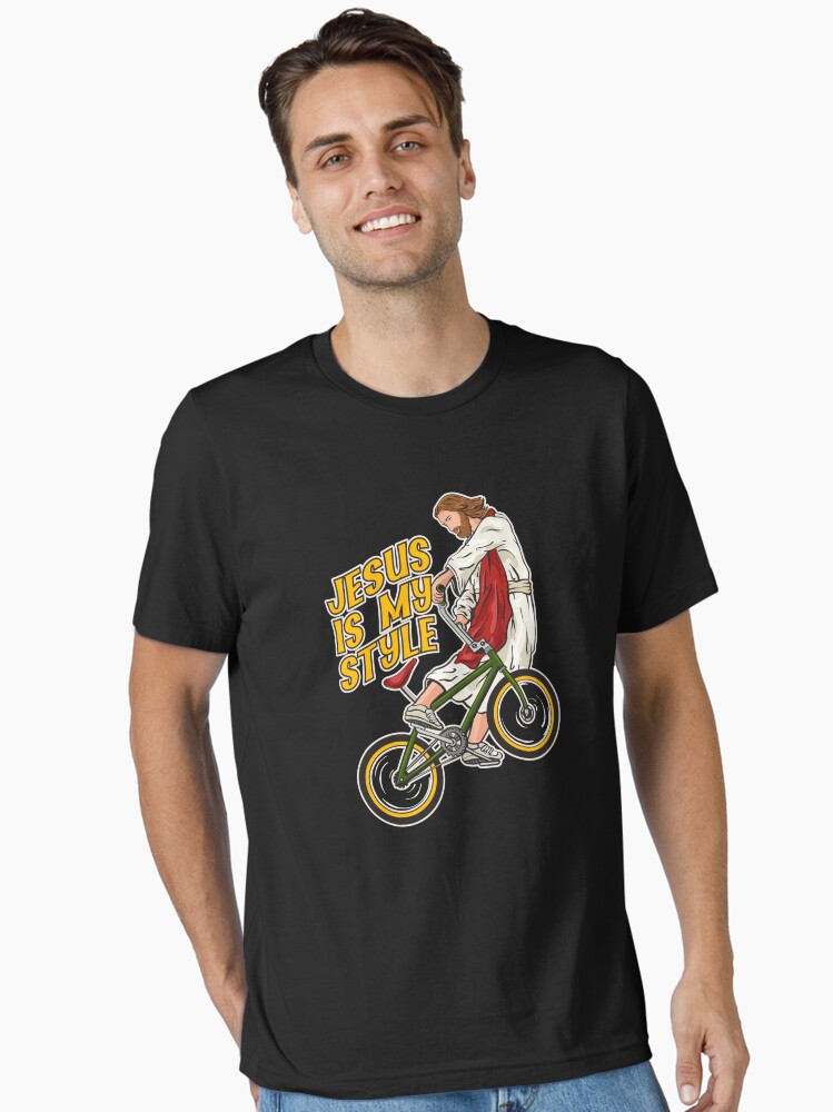 Thumbnail 2 of 7, Essential T-Shirt, Christ on a Bike - BMX Jesus designed and sold by ChristlikeMerch.